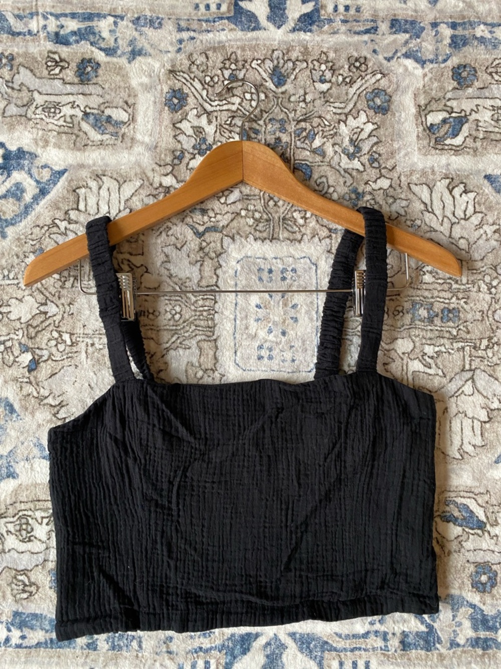 Z Supply Cotton Black Ruched-Strap Cropped Tank